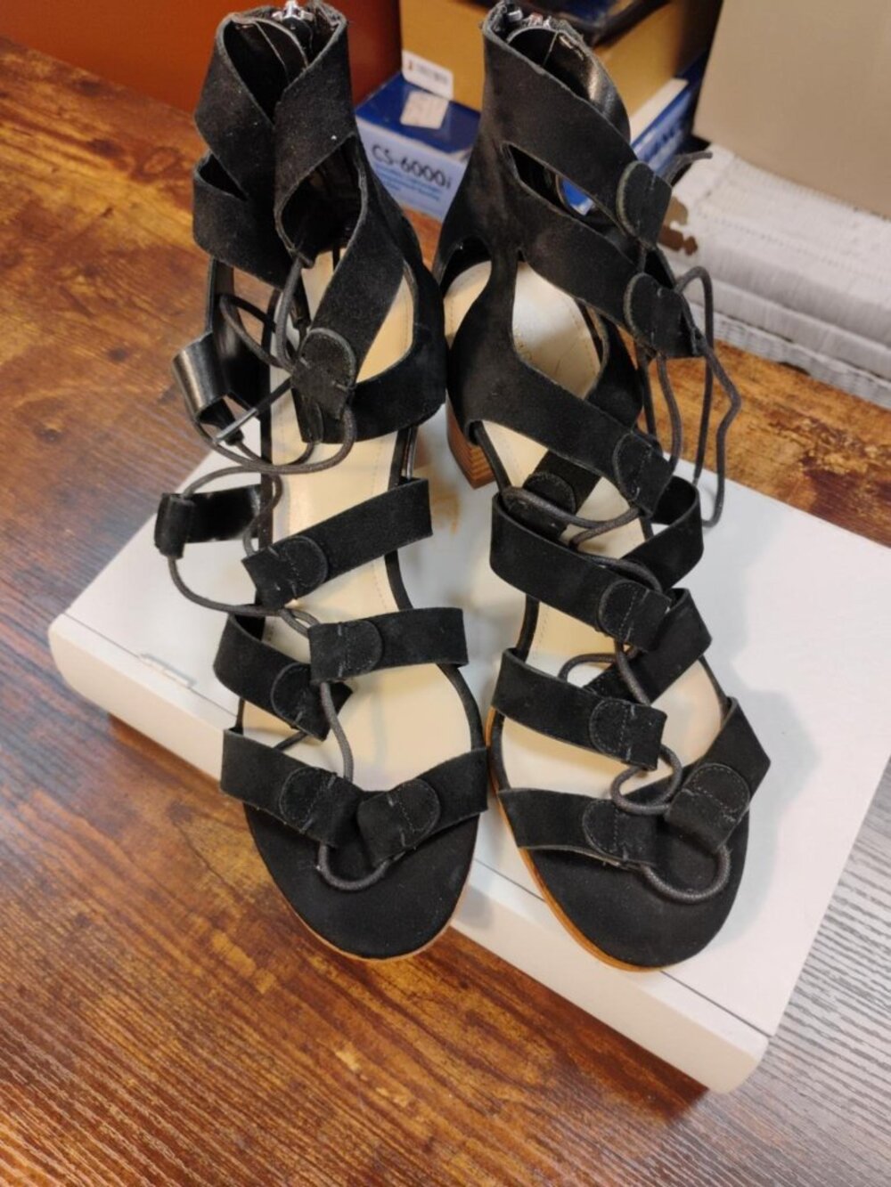 Marc Fisher Black Suede Lace-Up Gladiator Heeled Sandals Size 10W